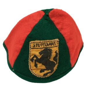 German Felt Yamaka Skullcap Beanie Hat Stuttgart Souvenir Cap Vtg 50's